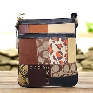 Coach Patchwork Crossbody Bag - Brown and Gold